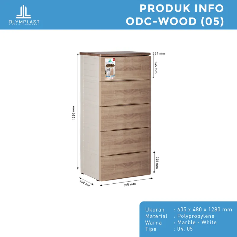 ODC 05-WOOD - Laci Penyimpanan Plastik Modern 5 Susun - Drawer Cabinet Serbaguna gallery 1