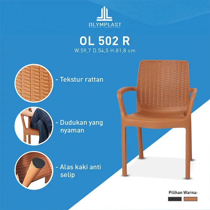 Kursi Plastik Olymplast dengan Tanganan Motif Sandaran Rotan (OL 502R) gallery 1