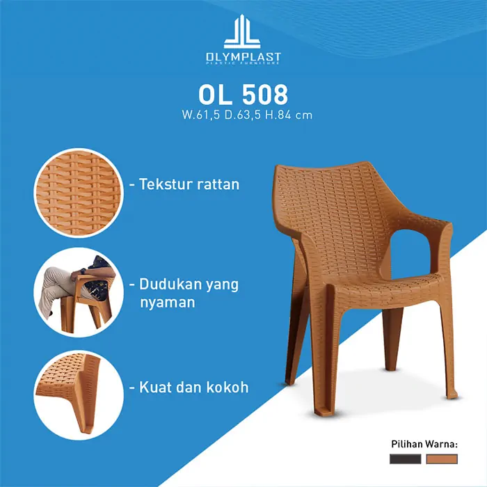 Kursi Plastik Olymplast dengan Tanganan Motif Rotan (OL 508) gallery 1