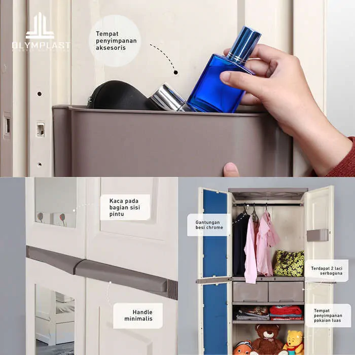 Lemari Pakaian Plastik Olymplast - OMC ST2 - Module Cabinet Minimalis 2 Pintu 1 Kaca gallery 2