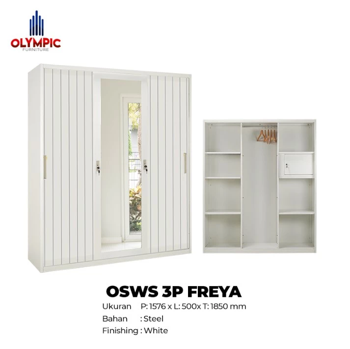 OSWS 3P Freya -  Lemari Pakaian Besi Sliding