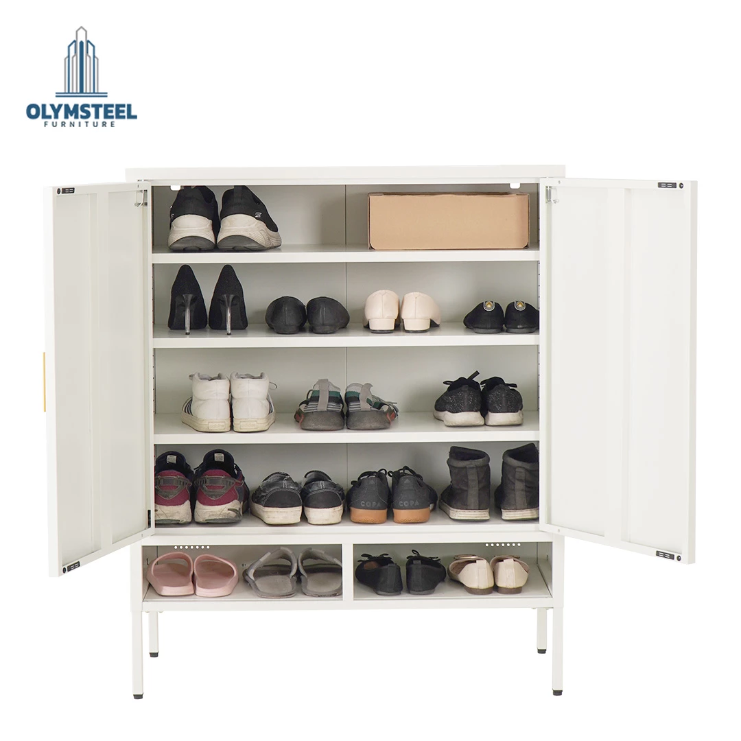 SR 004 - Lemari Besi Penyimpanan Sepatu 4 Pintu - White Modern Minimalis