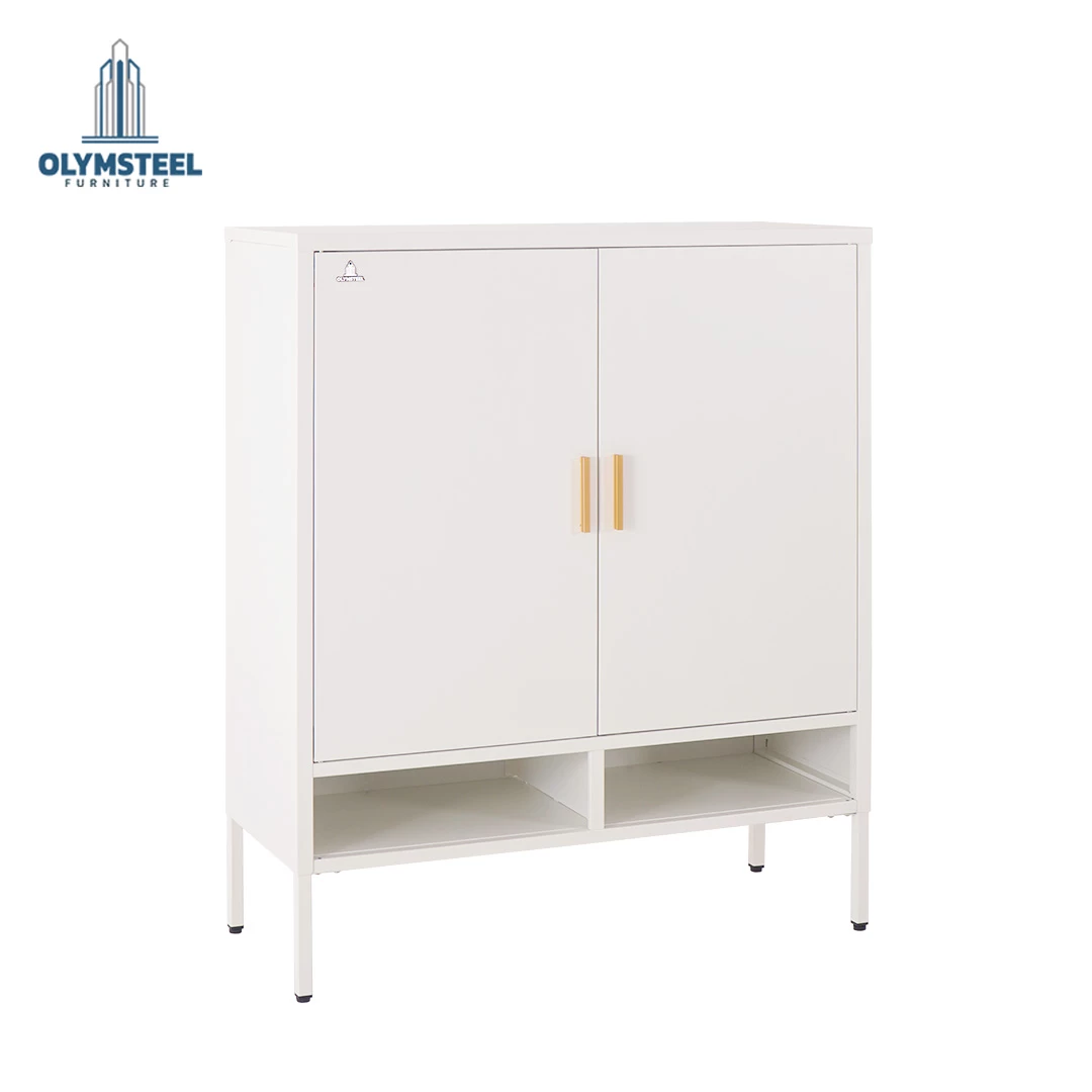 SR 004 - Lemari Besi Penyimpanan Sepatu 4 Pintu - White Modern Minimalis