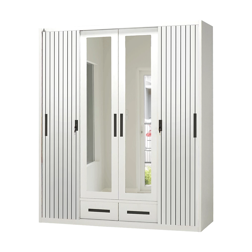 OSWS 4P2L TG FREYA - Lemari Sliding Pakaian Besi 4 Pintu 2 Laci