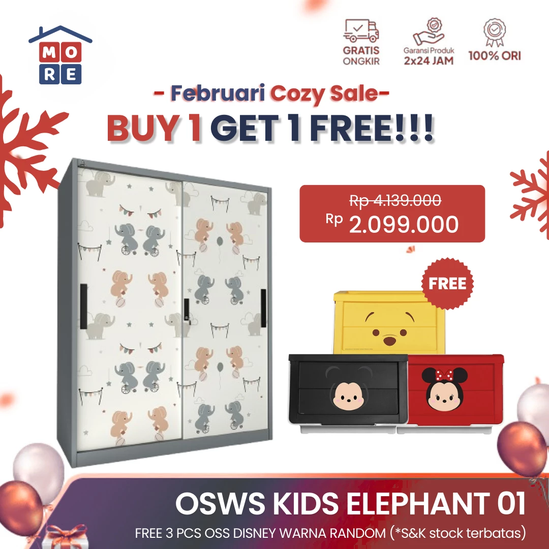 OSWS KIDS ELEPHANT 01 - Lemari Pakaian Anak - Lemari Pakaian Besi Sliding - Lemari Pakaian Besi
