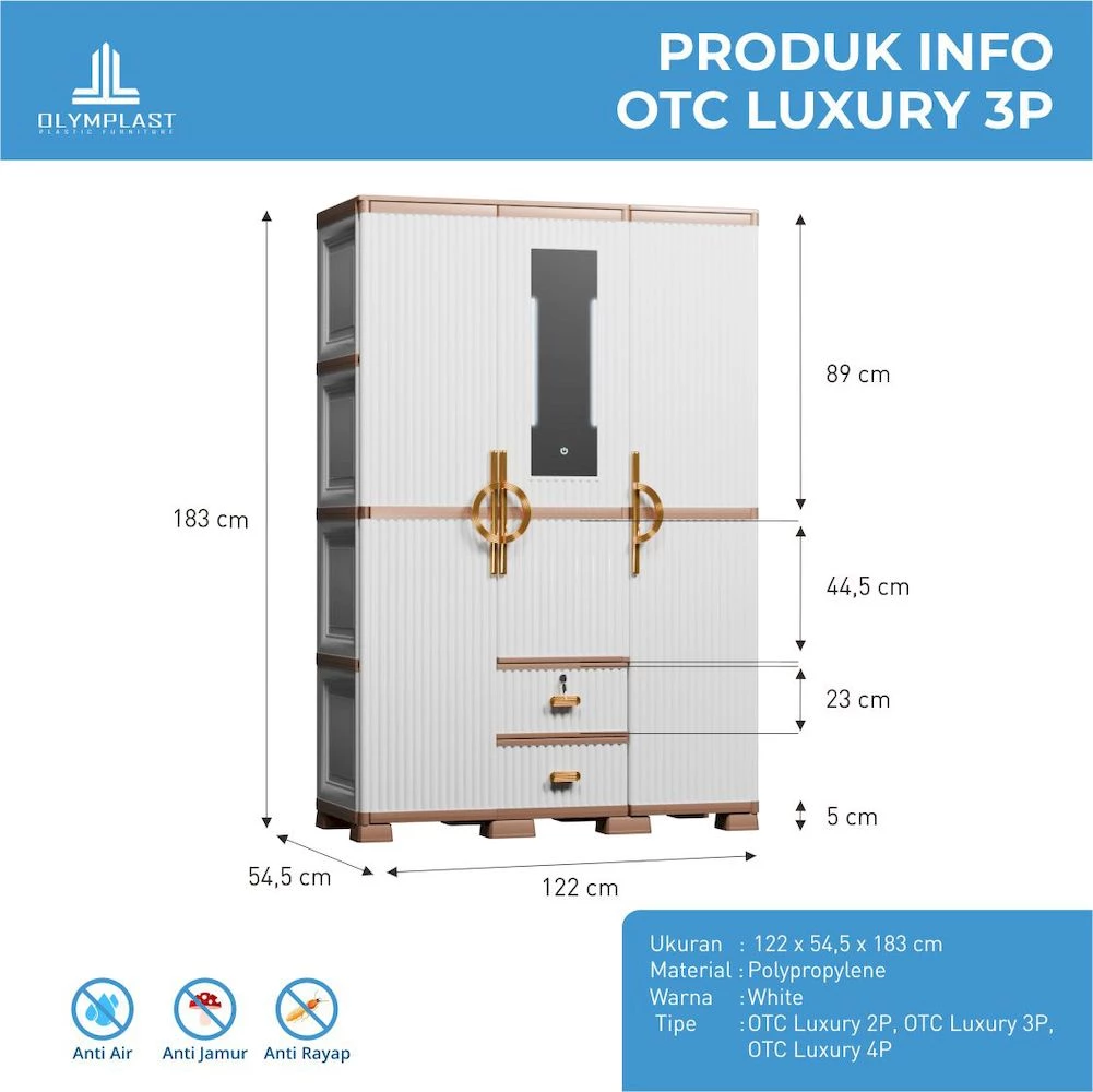 OTC 3PL ST2 LUXURY - Lemari Pakaian Plastik - Lemari Pakaian Mewah - Lemari Pakaian 3 Pintu gallery 1