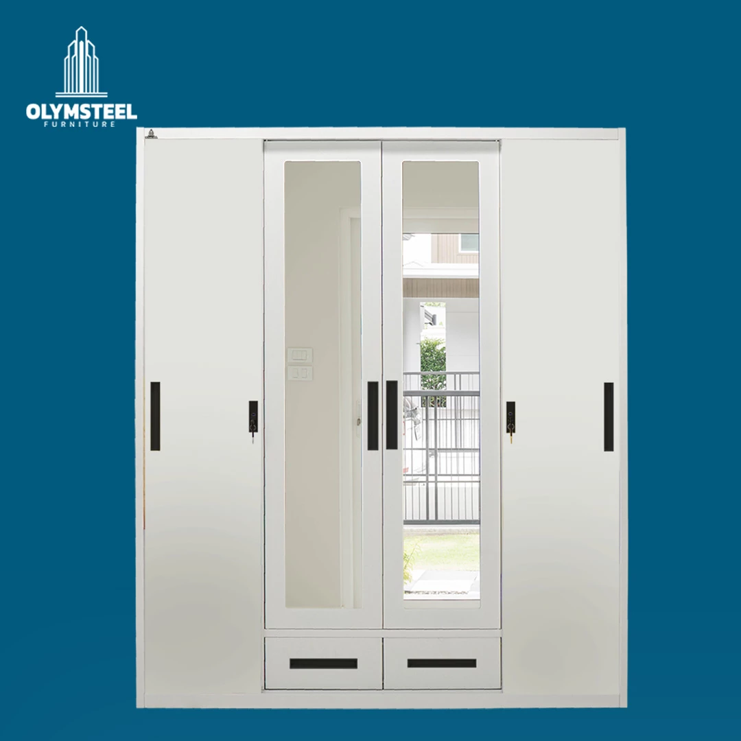 OSWS 4P2L ALBA - Lemari Besi Sliding 4 Pintu 2 Laci Putih - Lemari Besi Modern & Kokoh