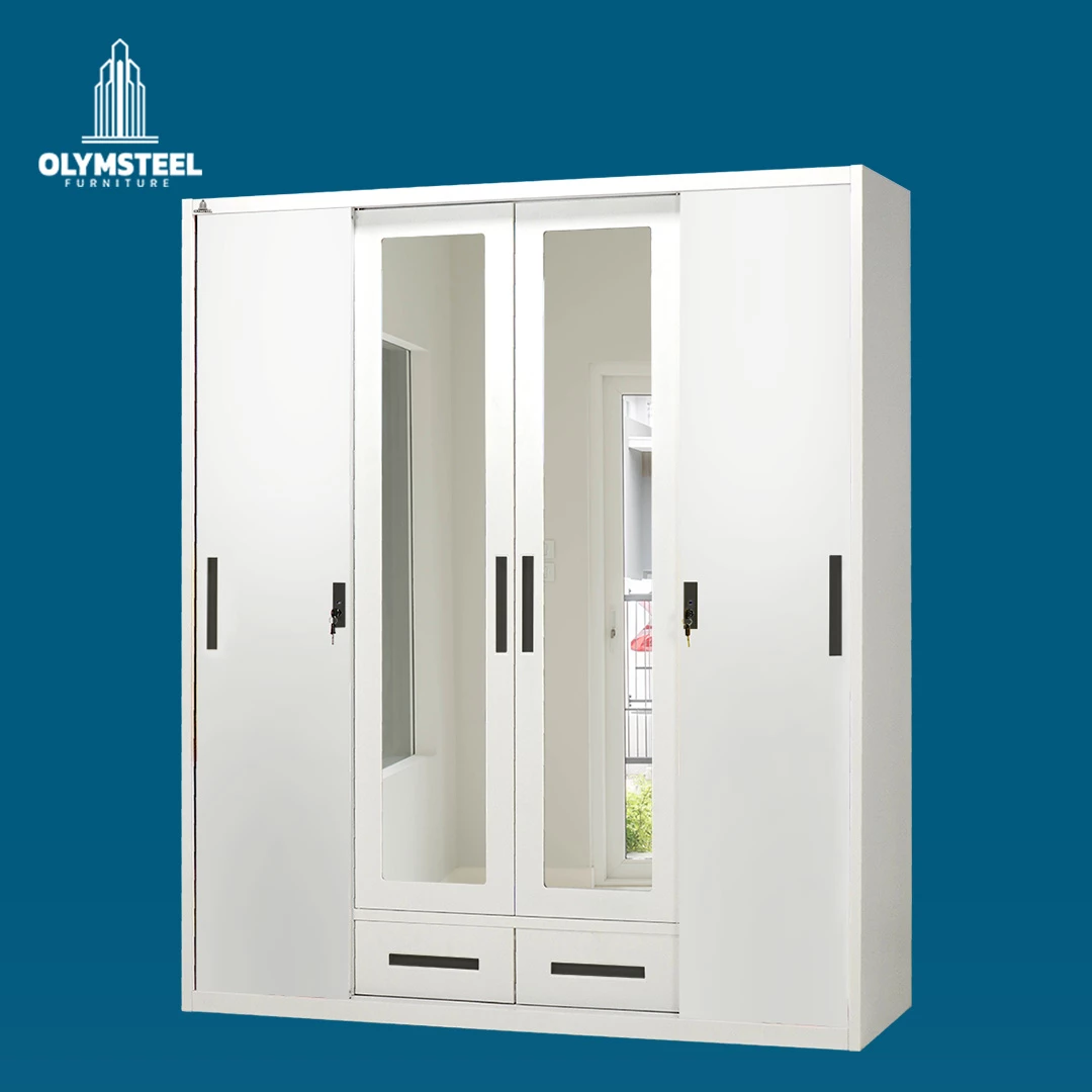 OSWS 4P2L ALBA - Lemari Besi Sliding 4 Pintu 2 Laci Putih - Lemari Besi Modern & Kokoh
