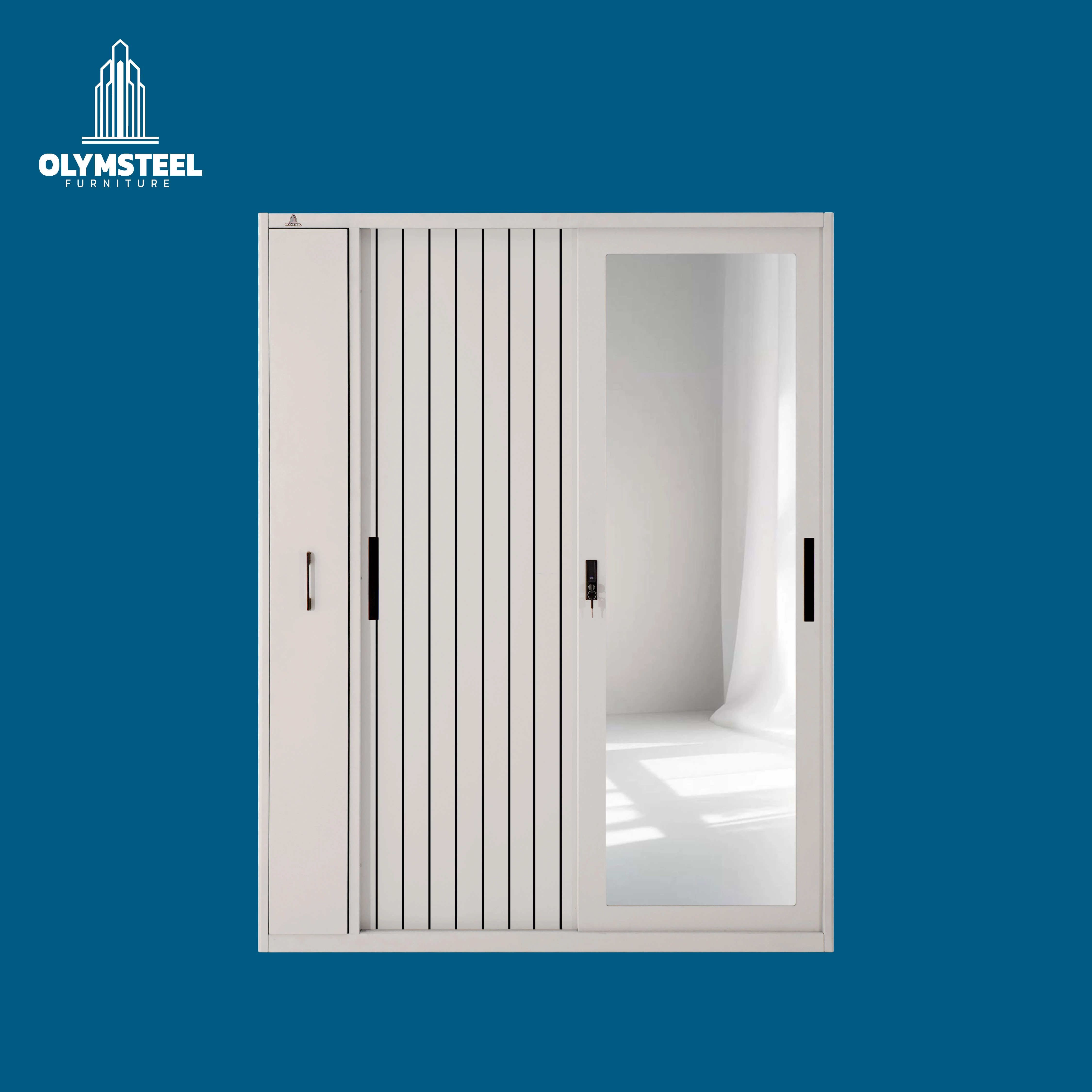 OSWS RH FREYA - Lemari Hijab Sliding Besi - Lemari Pintu Geser Full Body Mirror Modern Minimalis