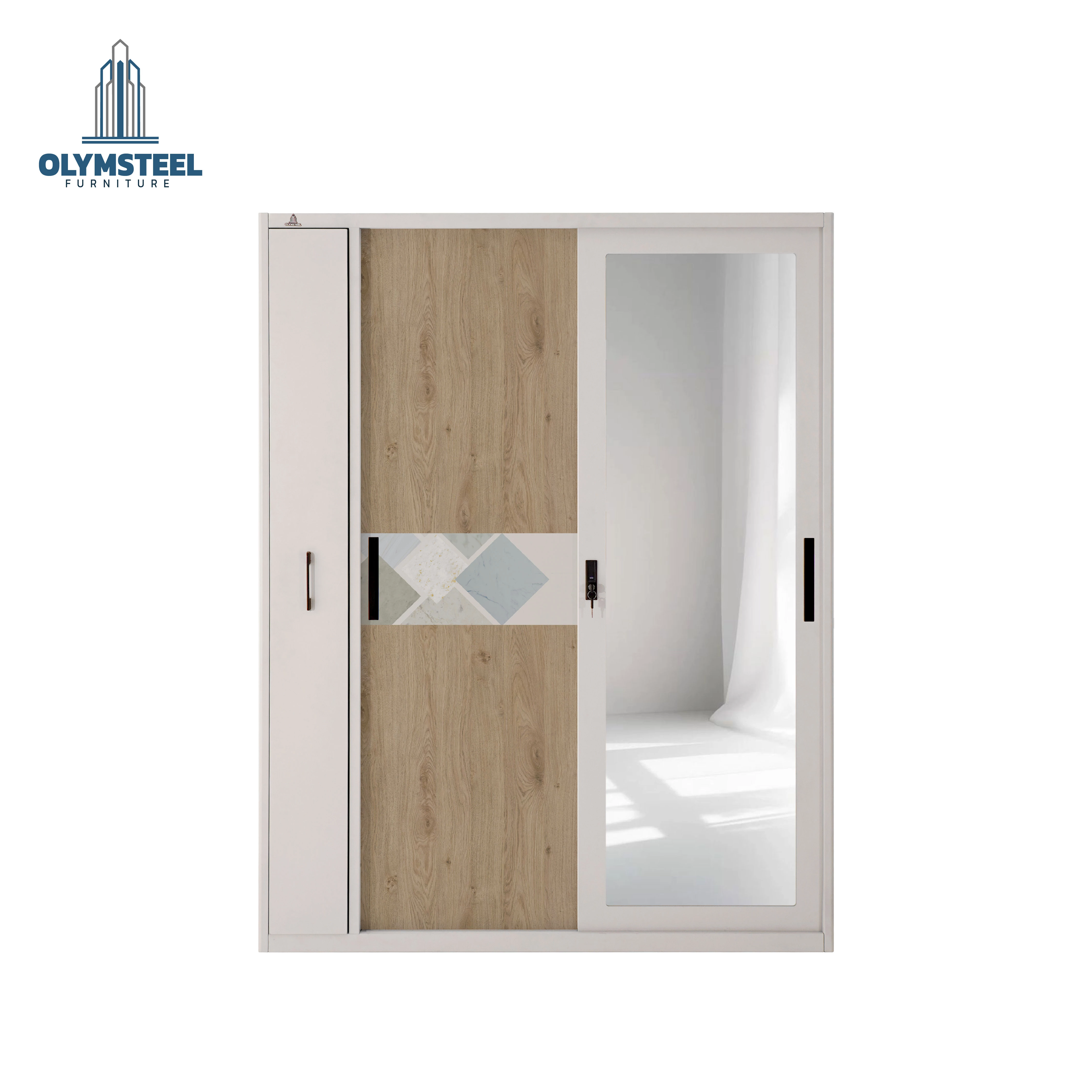 OSWS RH LENO - Lemari Hijab Sliding Besi - Lemari Pintu Geser Full Body Mirror Modern Minimalis
