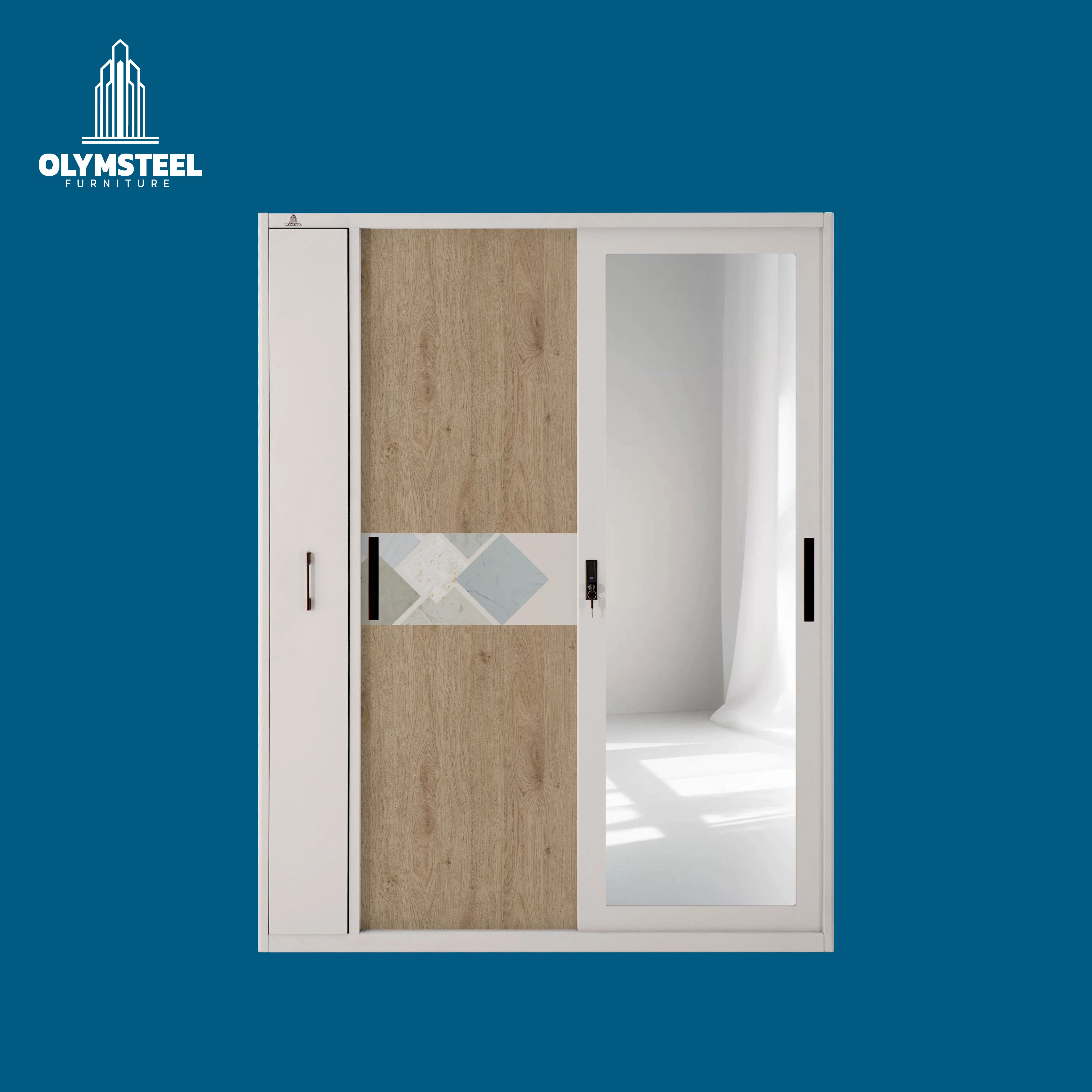 OSWS RH LENO - Lemari Hijab Sliding Besi - Lemari Pintu Geser Full Body Mirror Modern Minimalis