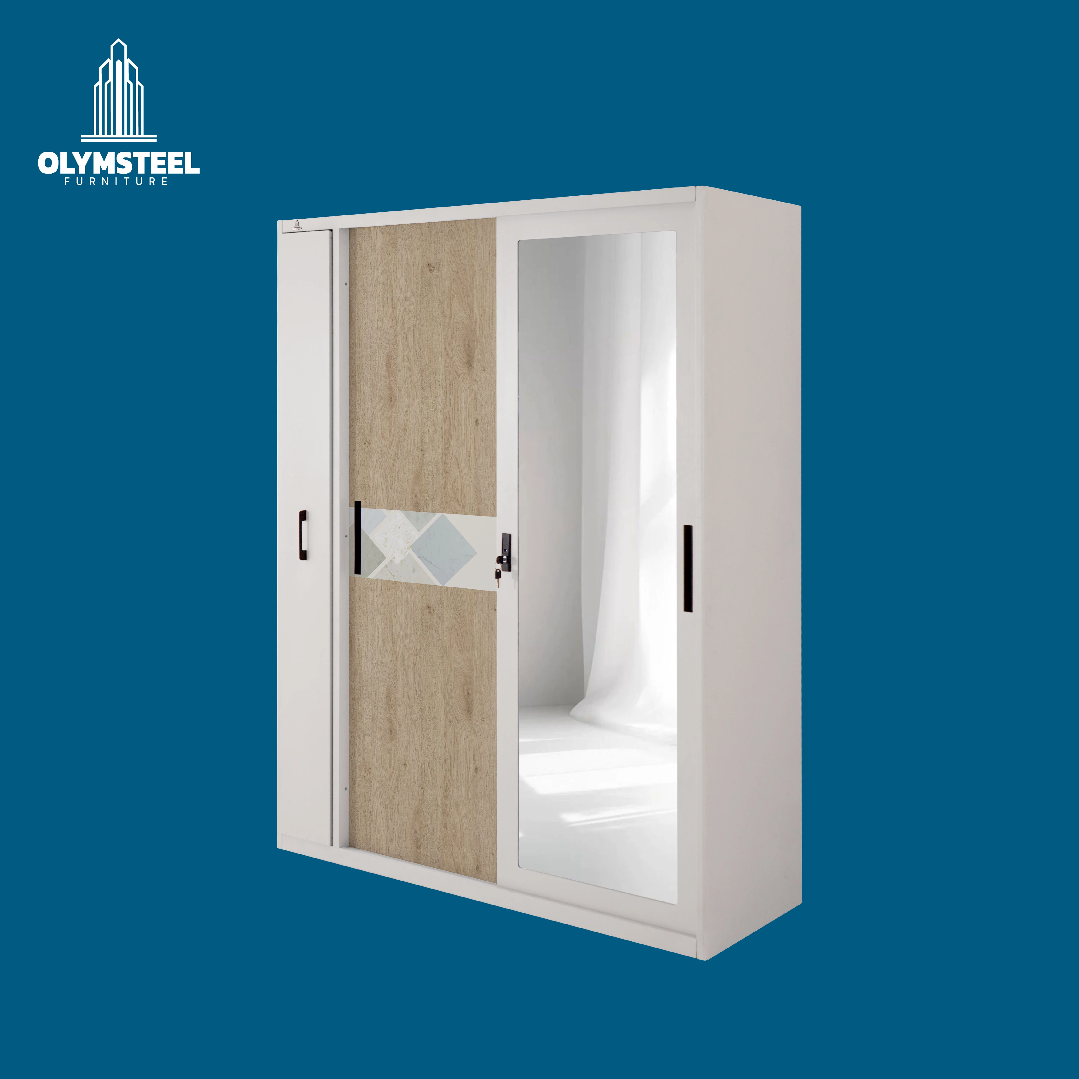 OSWS RH LENO - Lemari Hijab Sliding Besi - Lemari Pintu Geser Full Body Mirror Modern Minimalis