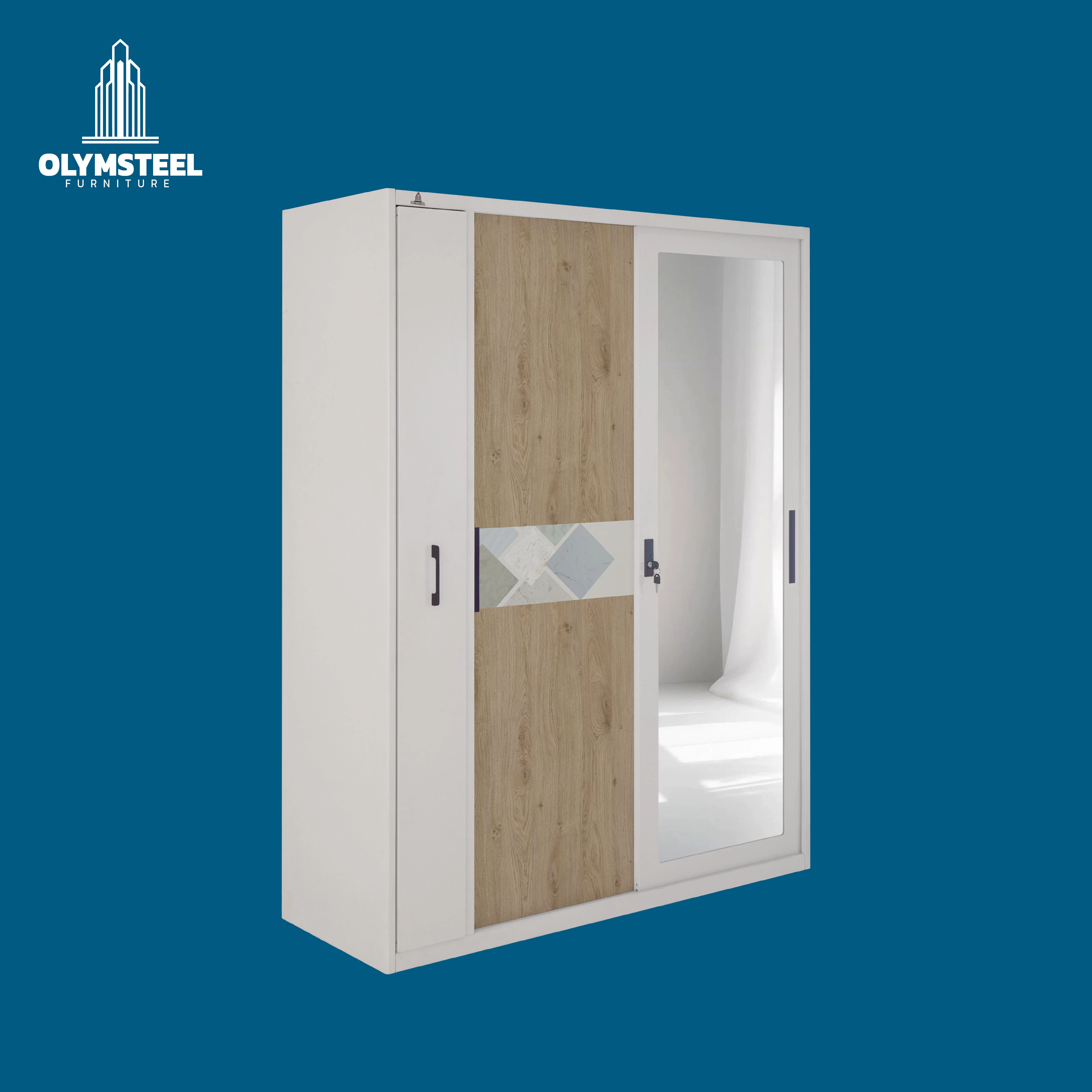 OSWS RH LENO - Lemari Hijab Sliding Besi - Lemari Pintu Geser Full Body Mirror Modern Minimalis