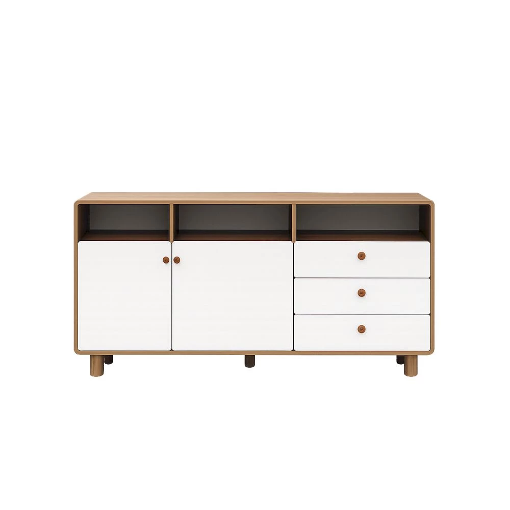 MORE GOBI Credenza Minimalis Modern - Meja TV Kayu Multifungsi Rak TV Govina Oak White