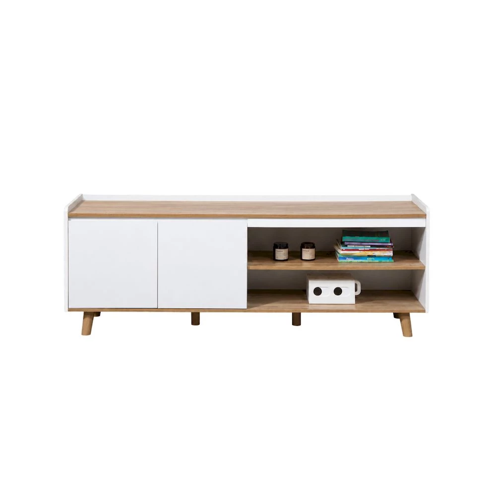 SORA RTV 140 Rak TV Minimalis Modern - Meja TV Sliding Door Motif Kayu Alpha Oak
