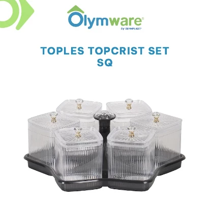 Toples Topcrist Set - Toples Bulat & Kotak + Tray - Toples Set Tutup Crystal Handle Praktis