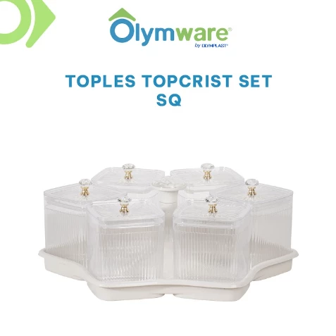 Toples Topcrist Set - Toples Bulat & Kotak + Tray - Toples Set Tutup Crystal Handle Praktis