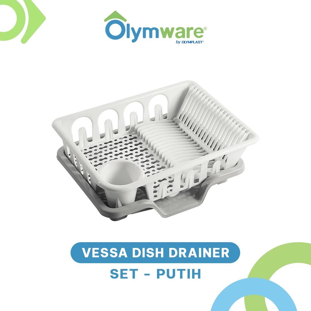 Vessa Dish Drainer Set & Rack - Rak Piring Plastik - Tray Pembuangan - Tempat Tiris Piring Minimalis
