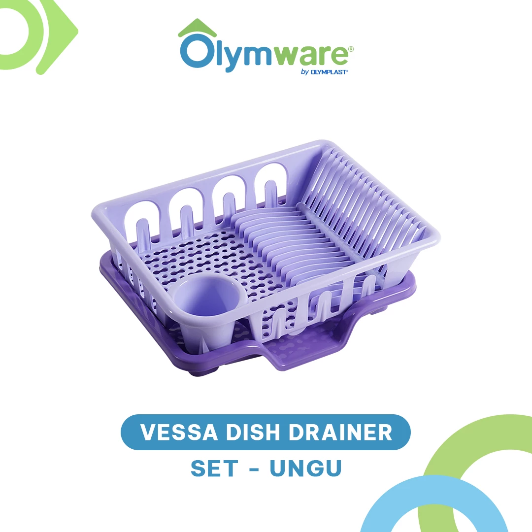 Vessa Dish Drainer Set & Rack - Rak Piring Plastik - Tray Pembuangan - Tempat Tiris Piring Minimalis