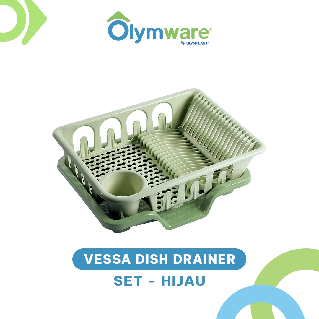 Vessa Dish Drainer Set & Rack - Rak Piring Plastik - Tray Pembuangan - Tempat Tiris Piring Minimalis