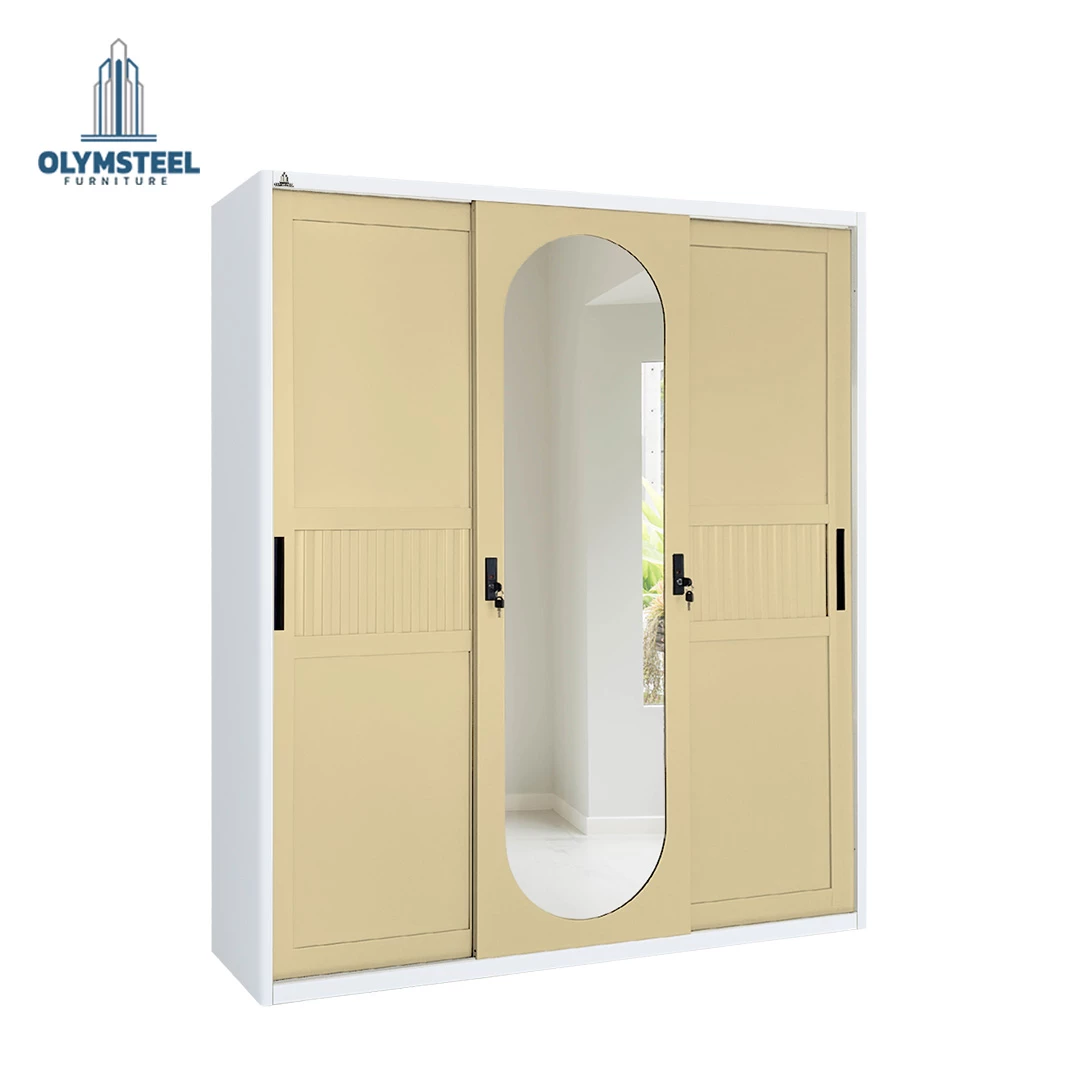 OSWS 3P Vior Lemari Embos Pakaian Sliding Besi 3 Pintu