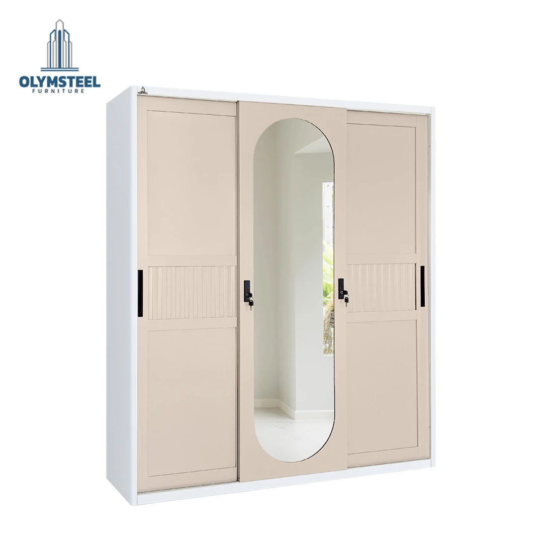 OSWS 3P Vior Lemari Embos Pakaian Sliding Besi 3 Pintu