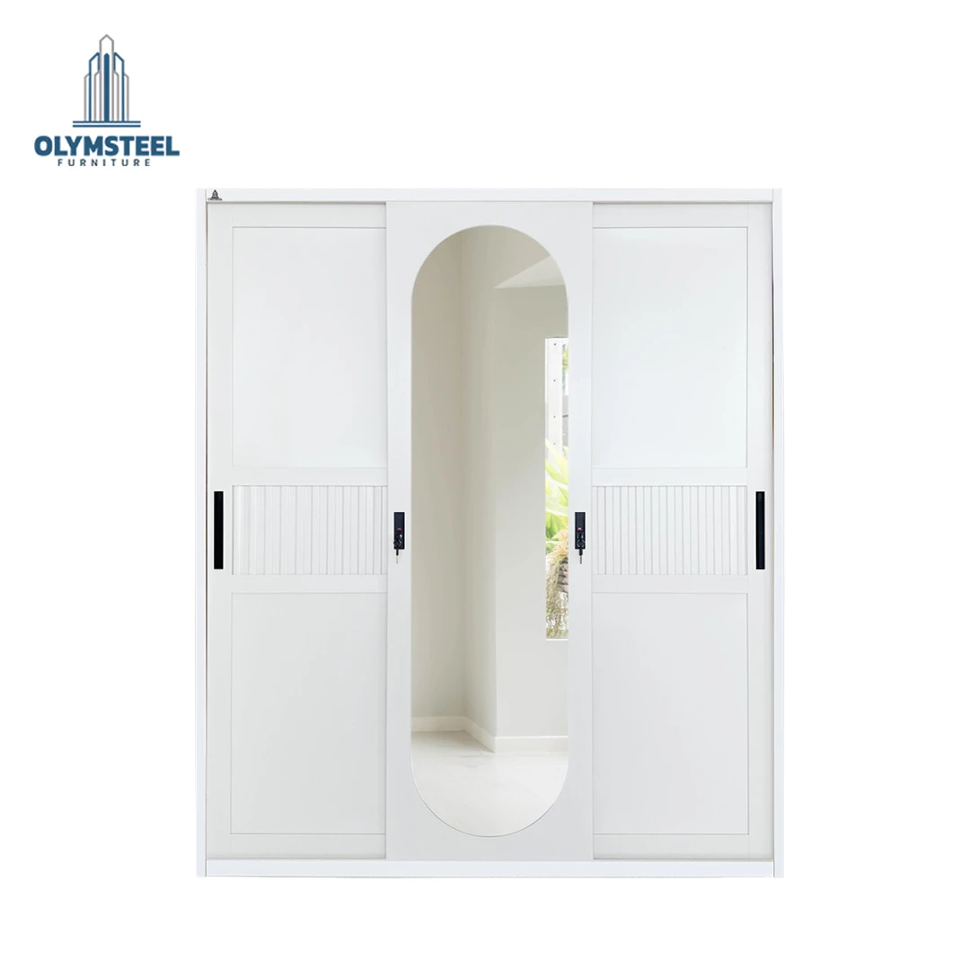 OSWS 3P Vior Lemari Embos Pakaian Sliding Besi 3 Pintu