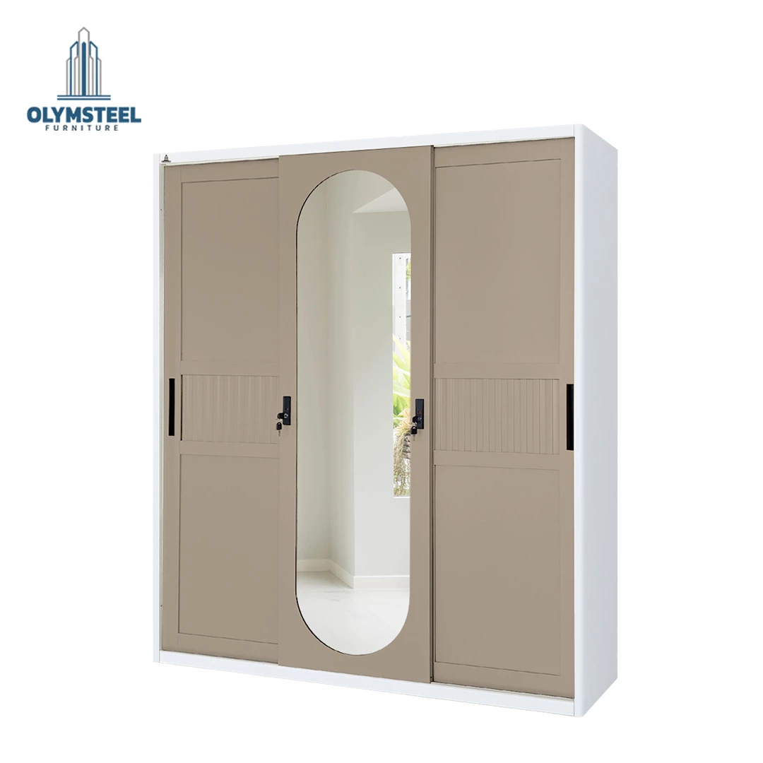 OSWS 3P Vior Lemari Embos Pakaian Sliding Besi 3 Pintu