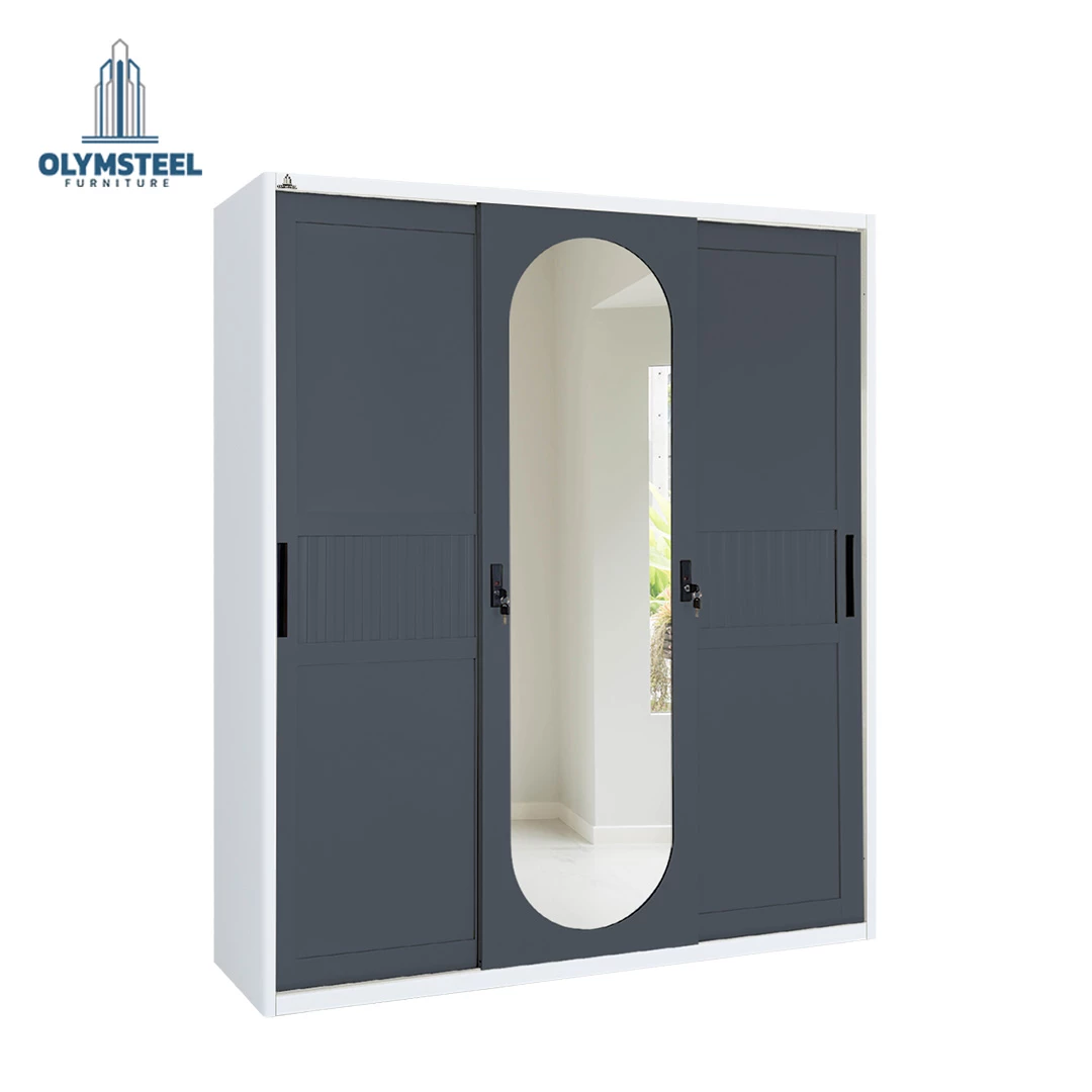 OSWS 3P Vior Lemari Embos Pakaian Sliding Besi 3 Pintu