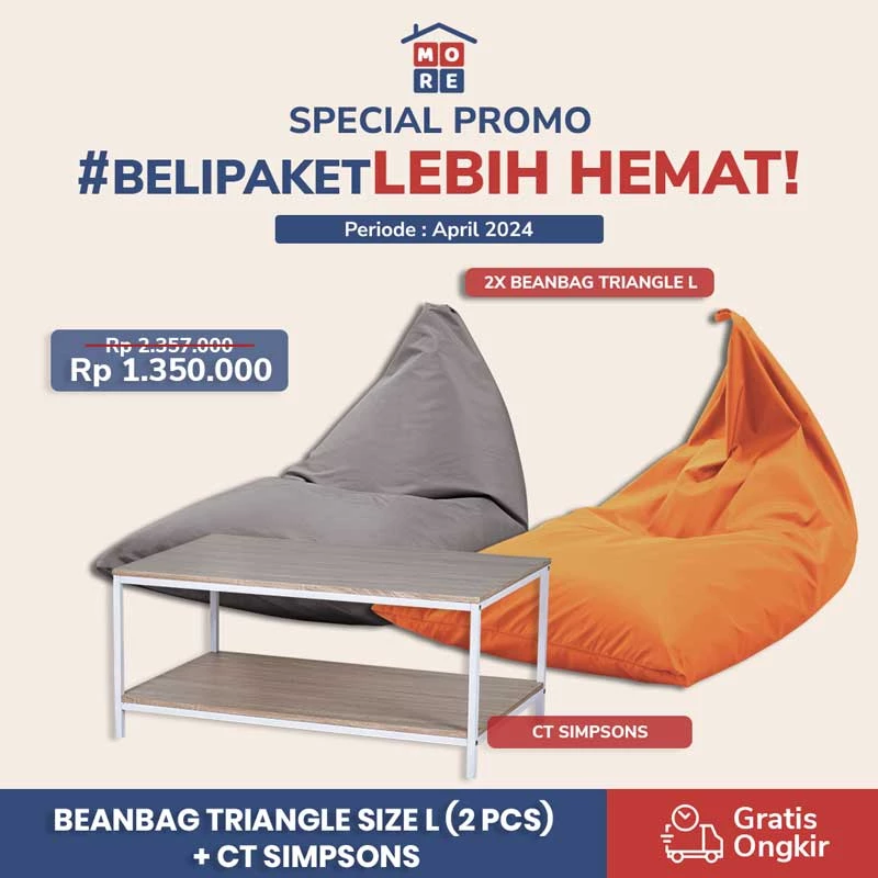 Paket Hemat Sofa & Coffe Table - BEAN BAG TRIANGLE SIZE L  (2 PCS) + CT SIMPSONS