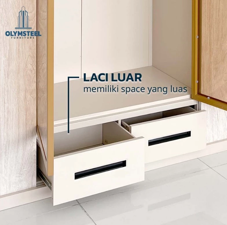OSWS 4P2L TG FREYA - Lemari Sliding Pakaian Besi 4 Pintu 2 Laci gallery 4