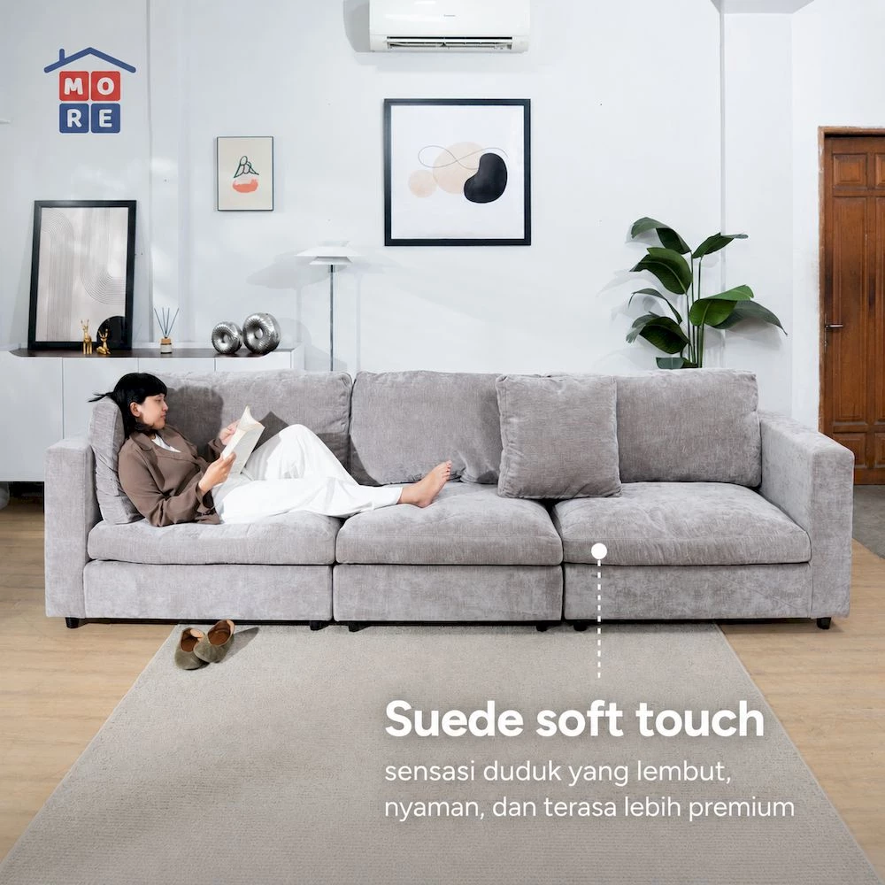 HUGA 3S Sofa 3 Seater Minimalis - Sofa Panjang Premium Fabric Empuk Modern Elegan gallery 3