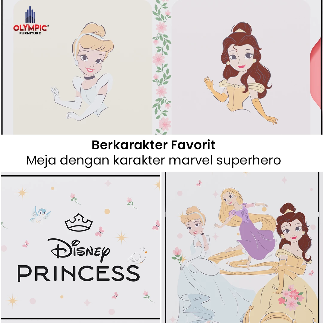 MBB 120 Meja Belajar - Spesial Disney Princess White Pink gallery 6