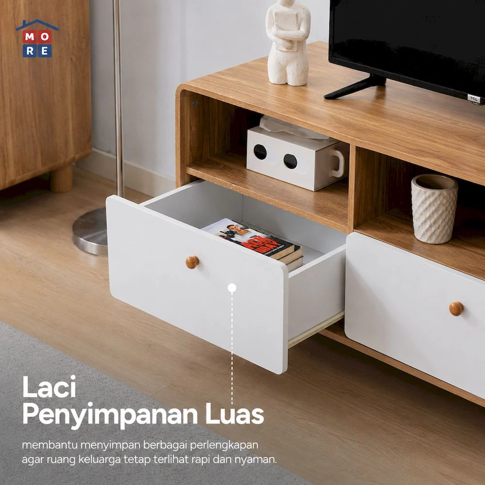 MORE GOBI RTV Rak TV Minimalis - Meja TV Kayu Modern Multifungsi Govina Oak White gallery 2