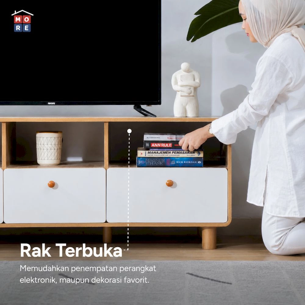 MORE GOBI RTV Rak TV Minimalis - Meja TV Kayu Modern Multifungsi Govina Oak White gallery 3