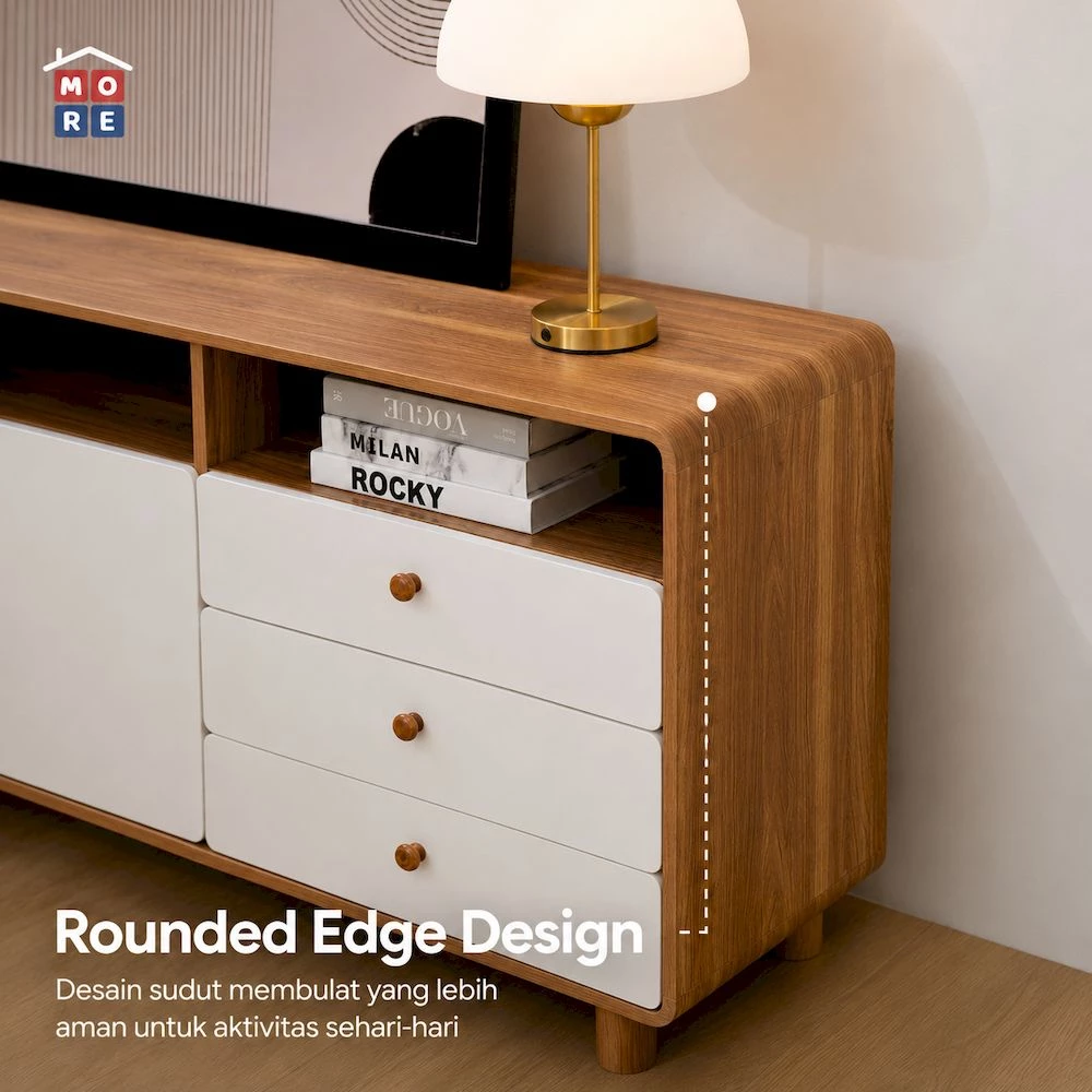 MORE GOBI Credenza Minimalis Modern - Meja TV Kayu Multifungsi Rak TV Govina Oak White gallery 4