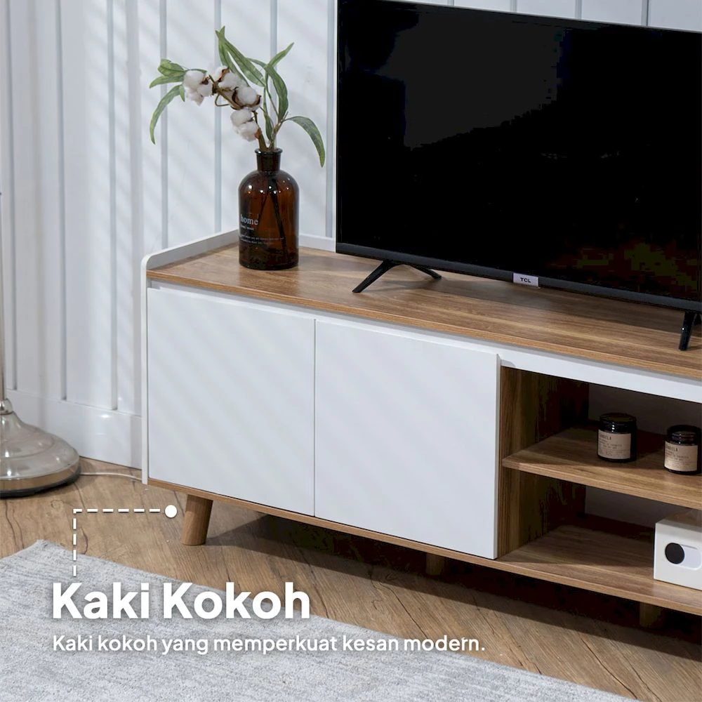 SORA RTV 140 Rak TV Minimalis Modern - Meja TV Sliding Door Motif Kayu Alpha Oak gallery 1