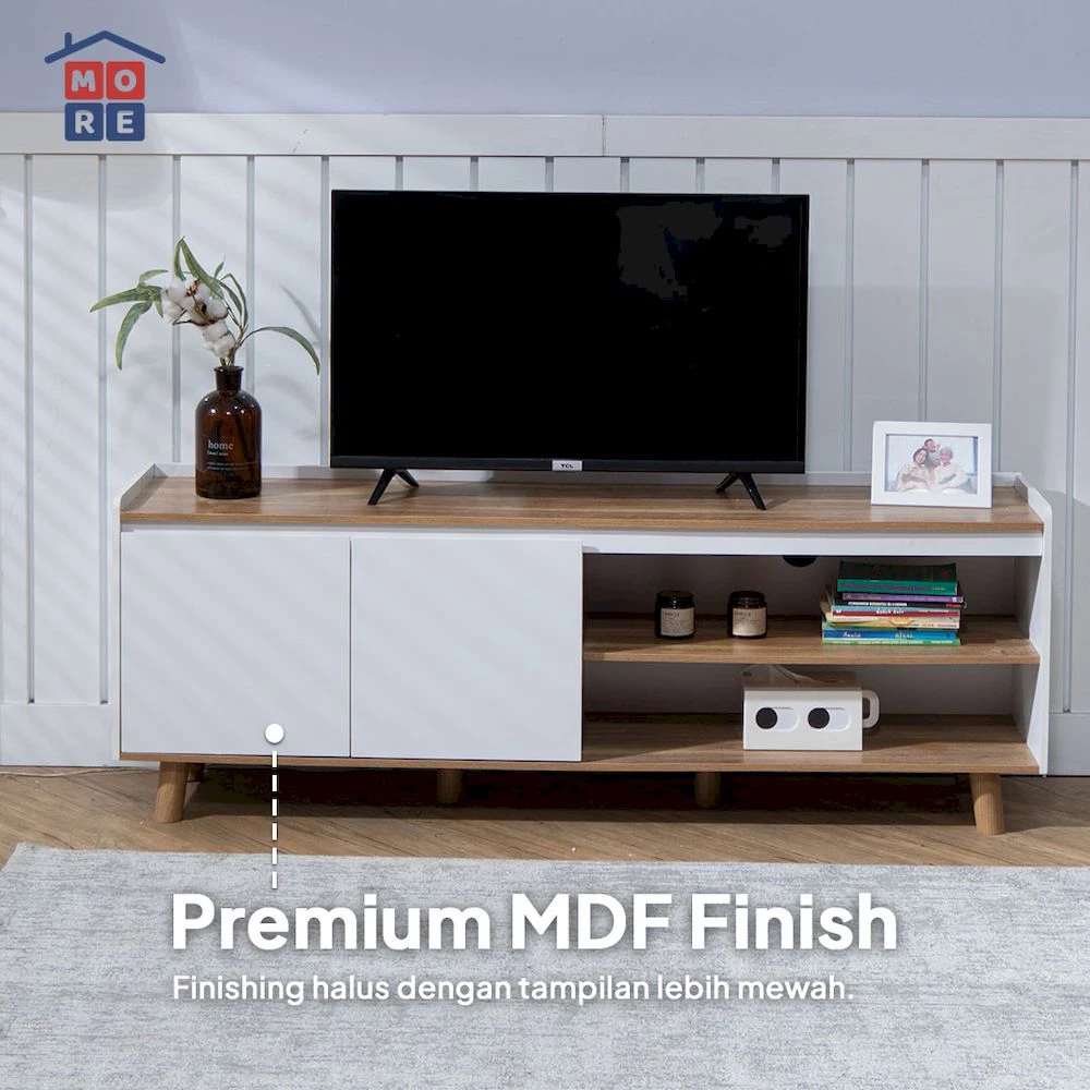 SORA RTV 140 Rak TV Minimalis Modern - Meja TV Sliding Door Motif Kayu Alpha Oak gallery 2
