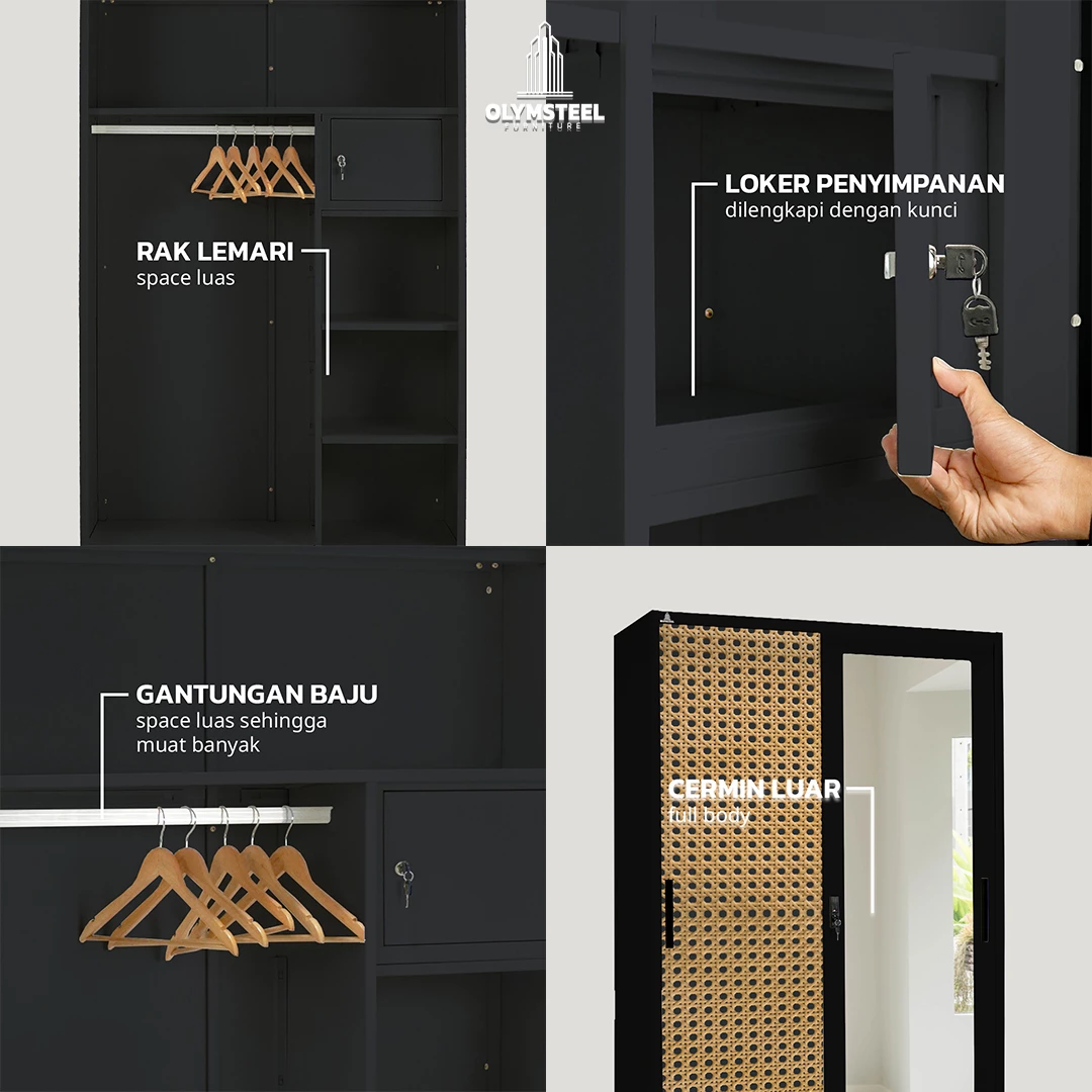Olymsteel OSWS 120 RATTAN 02 Lemari Pakaian Besi Sliding 2 Pintu gallery 2