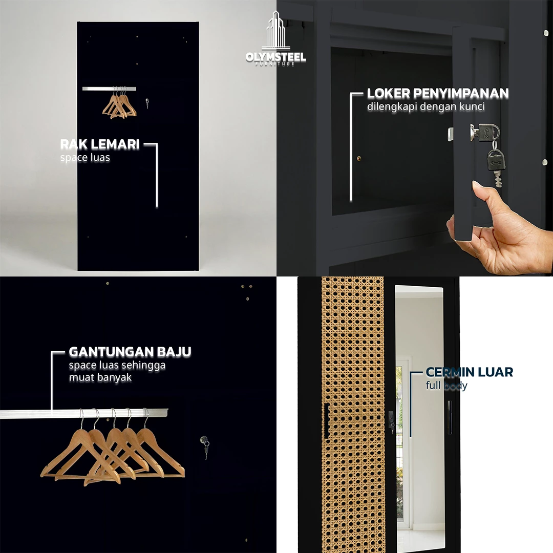 Olymsteel OSWS 90 RATTAN 02 Lemari Pakaian Besi Sliding 2 Pintu gallery 2