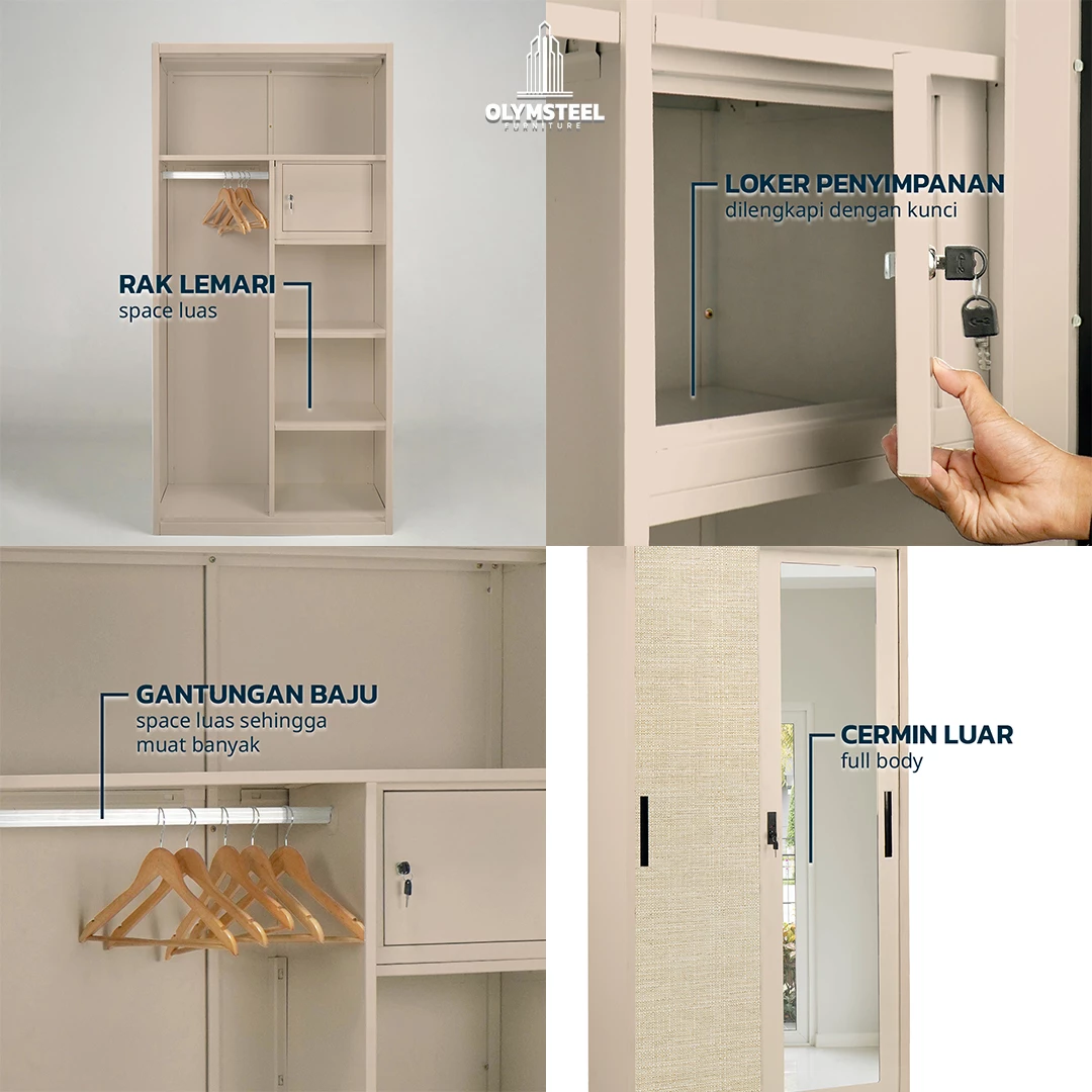 Olymsteel OSWS 90 RATTAN 01 Lemari Pakaian Besi Sliding 2 Pintu gallery 2