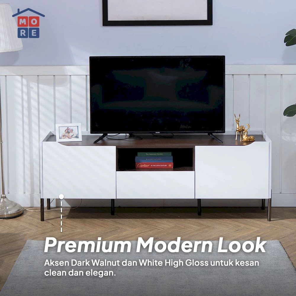 ECHO TV Table 160 Rak TV Minimalis Modern - Meja TV High Gloss Kaki Besi Dark Walnut Premium gallery 2