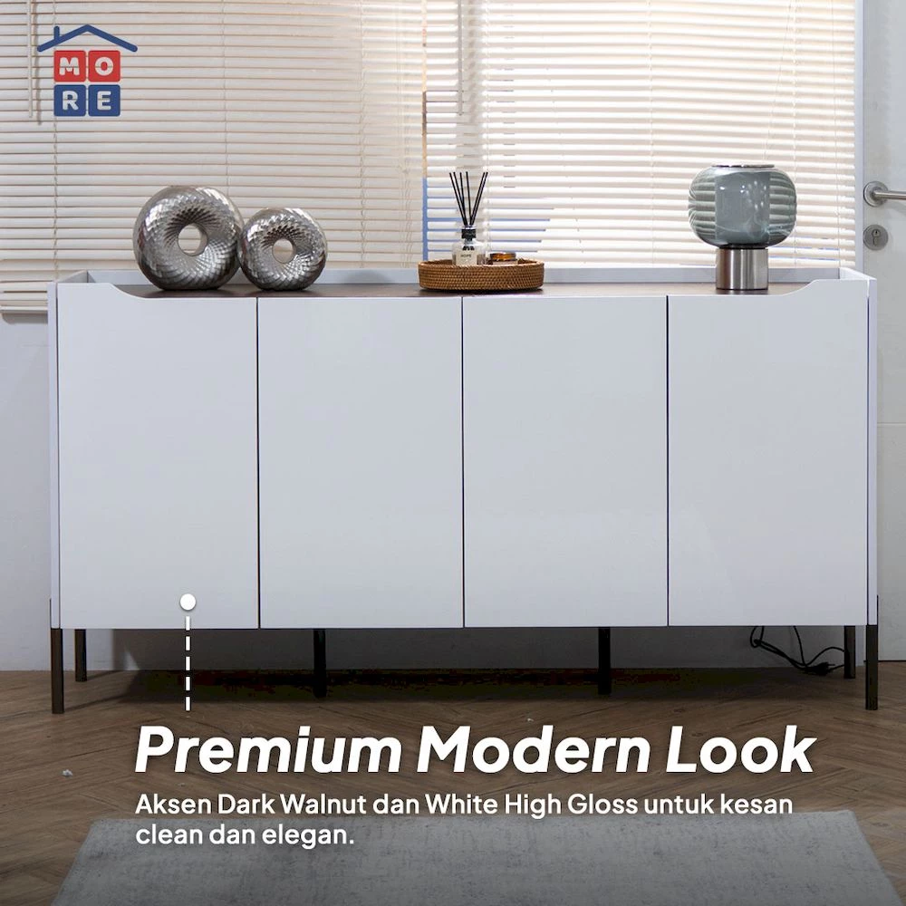 ECHO Credenza 160 Minimalis Modern - Lemari Buffet High Gloss Kaki Besi Dark Walnut Premium gallery 2