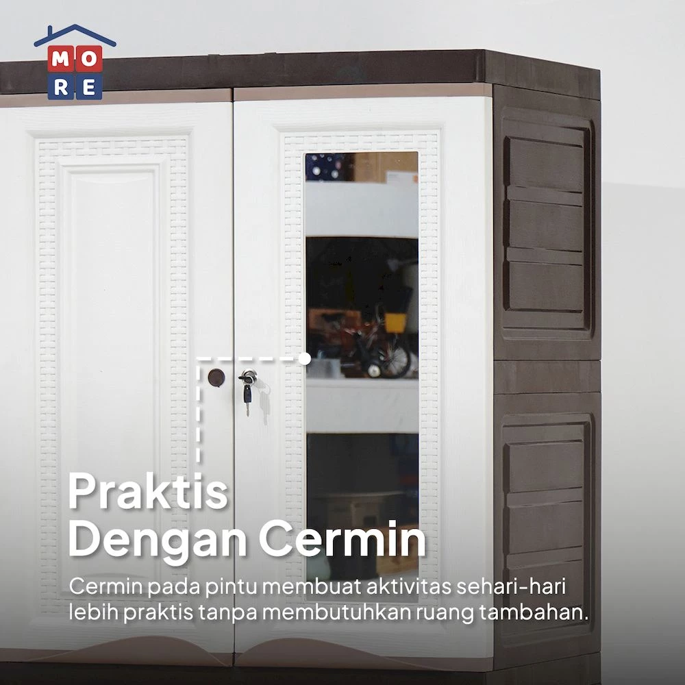 RC LULU Lemari Plastik 2 & 3 Pintu - Lemari Baju Minimalis dengan Cermin Full Rak gallery 7