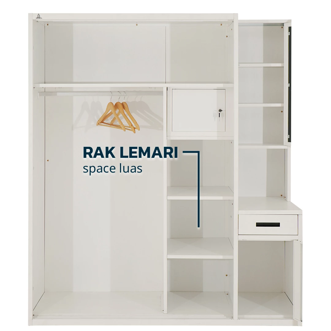 OSWS MR Lemari Sliding Pakaian Besi - Meja Rias dan Cermin - Lemari Multifungsi Modern Kuat gallery 2