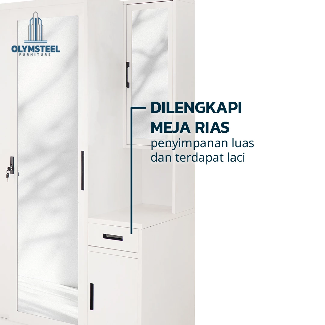 OSWS MR Lemari Sliding Pakaian Besi - Meja Rias dan Cermin - Lemari Multifungsi Modern Kuat gallery 5
