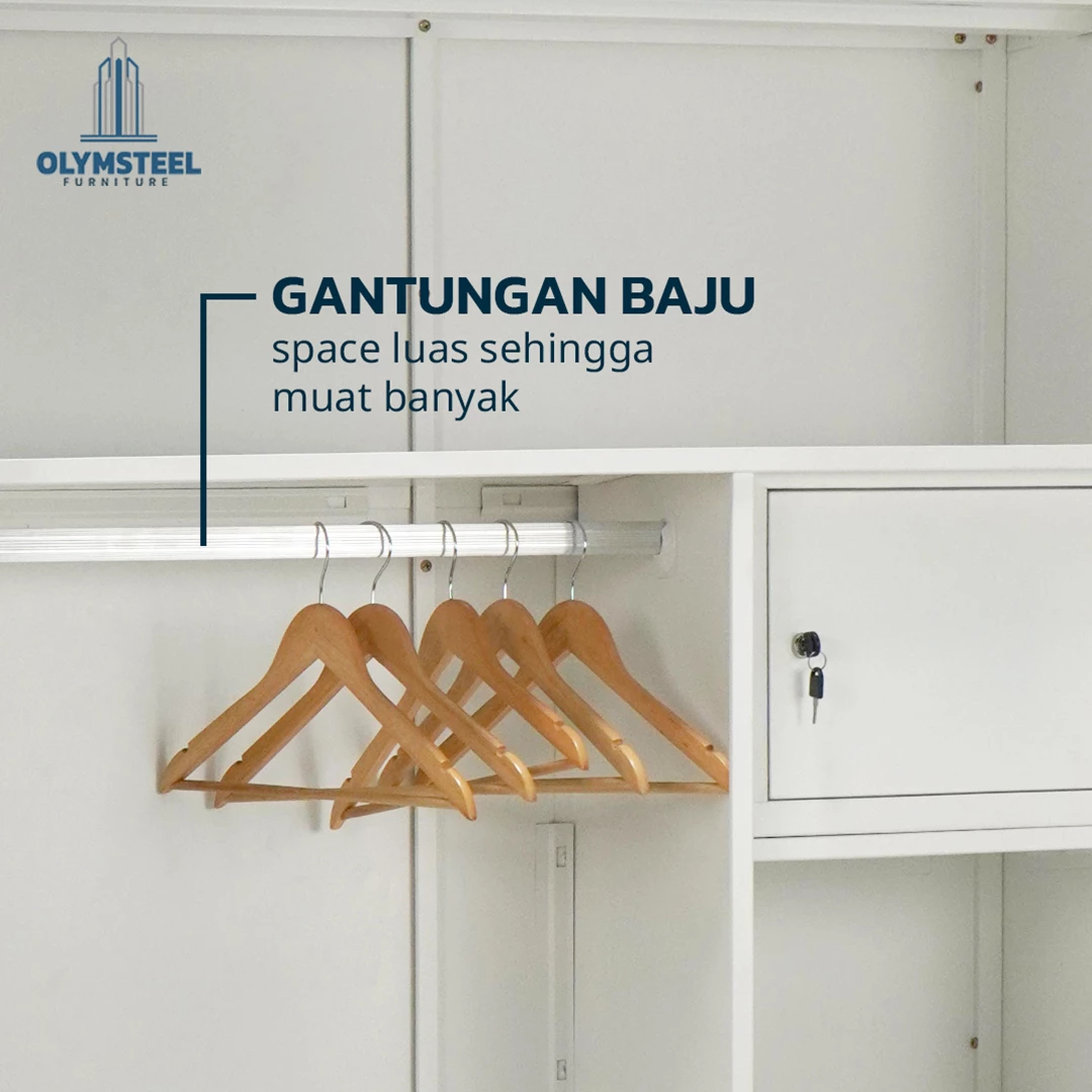 OSWS MR Lemari Sliding Pakaian Besi - Meja Rias dan Cermin - Lemari Multifungsi Modern Kuat gallery 8