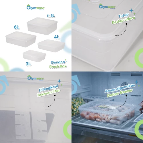 Donaco Fresh Box - Food Container Bening - Wadah Makanan Kedap Udara - Stackable Freezer Safe gallery 5
