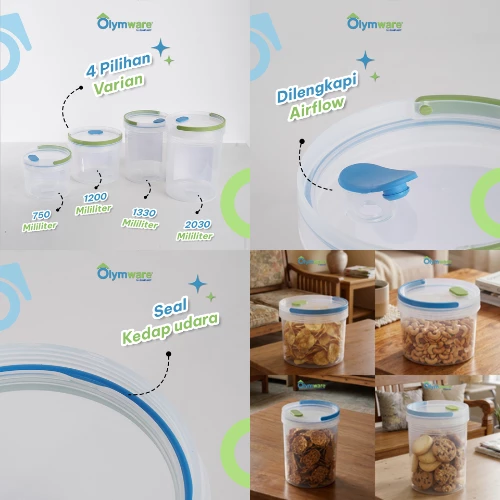 Holdfresh Jar 750ml 1200ml 1330ml 2030ml - Toples Kue Handle - Toples Plastik Bening Kedap Udara gallery 5