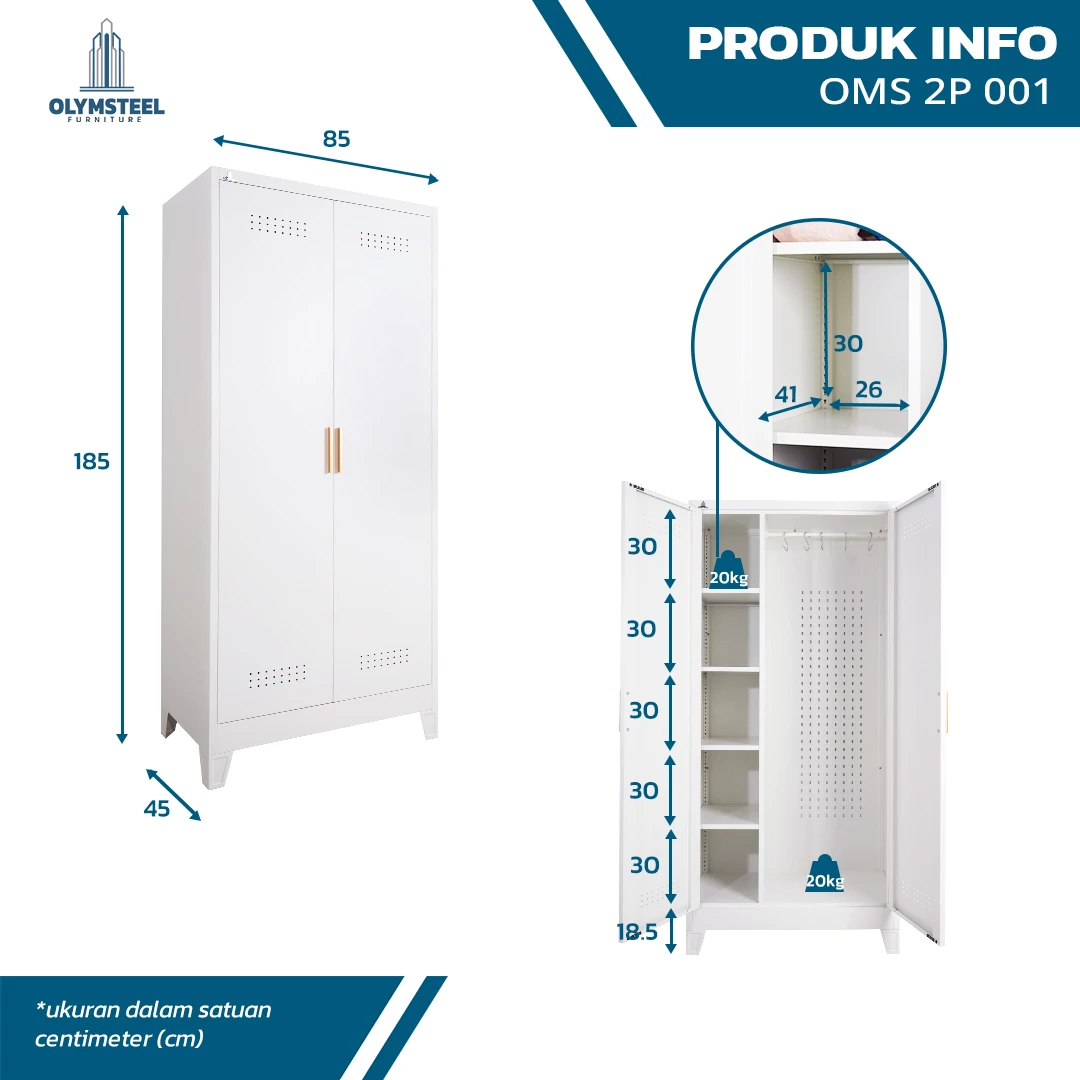 OMS 2P 001 WHITE  / Rak Besi Serba Guna / Rak Dapur Besi / Rak Sapu / Rak Besi 2 Pintu Putih gallery 1